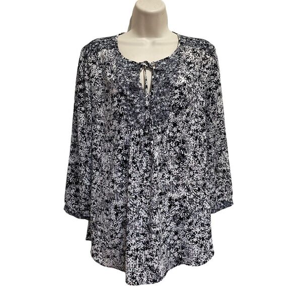 NYDJ Not Your Daughters Jeans Popover Top Blouse Keyhole Tie Neckline Sz S - Picture 12 of 12